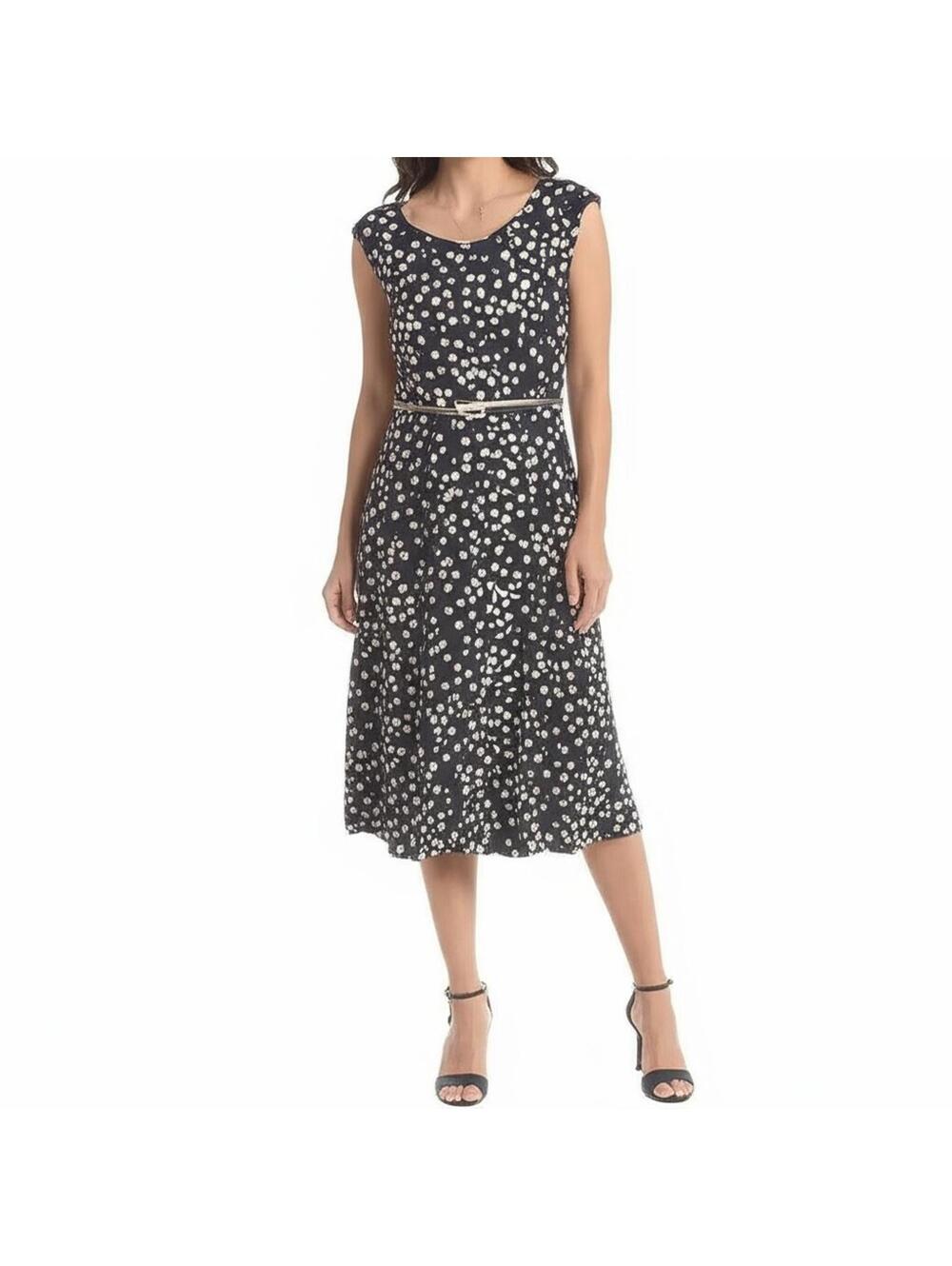 Connected Apparel 12 Midi Dress Navy Belted Cap Sleeve 12